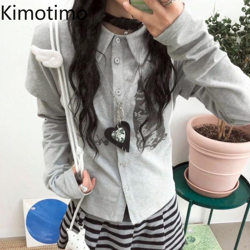T-Shirts - Kimotimo Y2k Vintage Kaninchen-Print Langarm-Oberteile Damen
