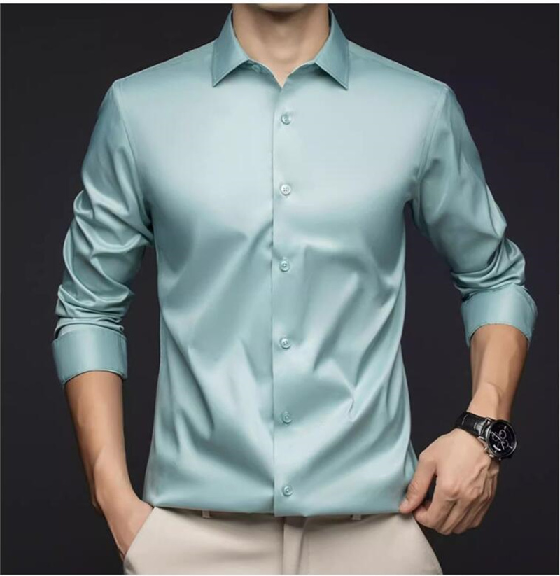 Mens Satin Silk Dress Shirt - Herren-Langarmhemden, professionelle Hemden für Frühling und