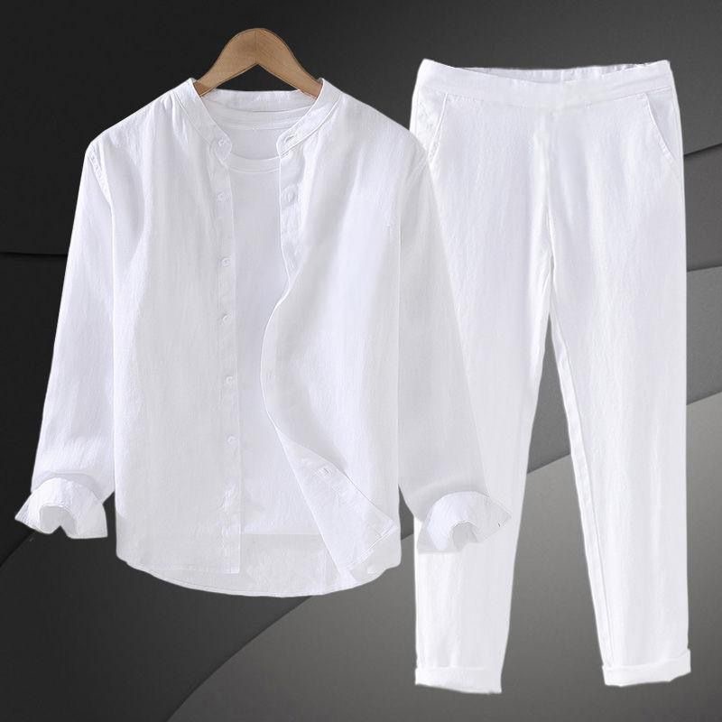 Mens Linen Shirt Long Sleeve - Leichtes, atmungsaktives Baumwoll-Leinen-Hemdset für Herren, langärmlig,