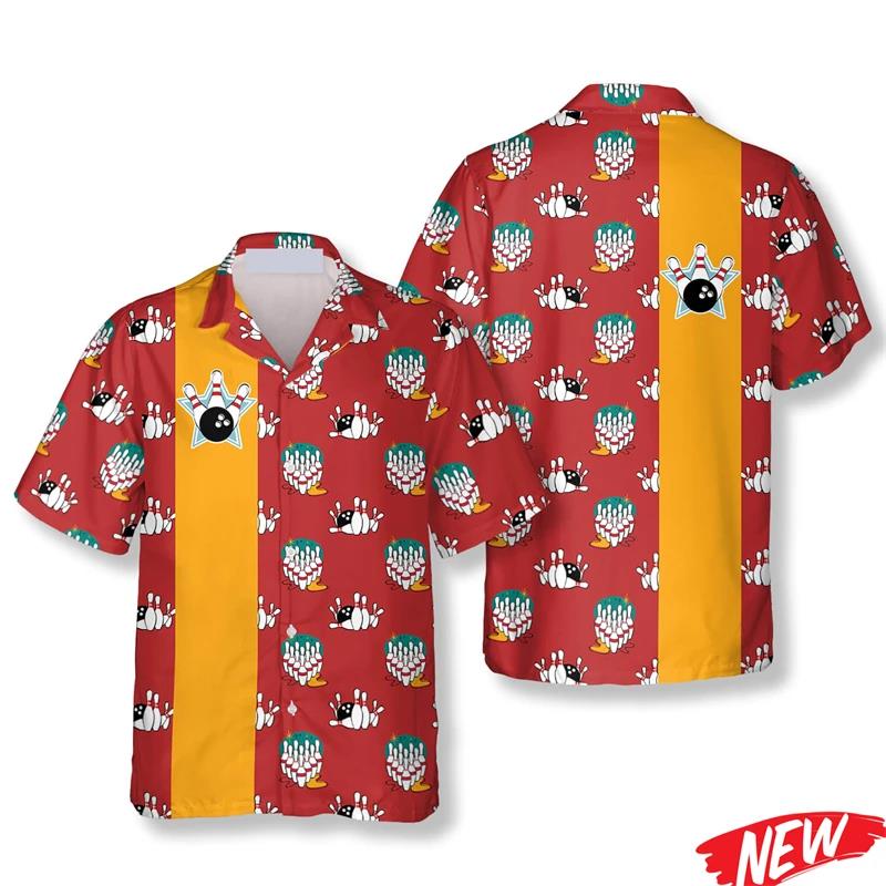 Short Sleeve Bowling Shirt Retro - Klassisches Hawaii-Hemd mit Bowling-Muster für Herren,