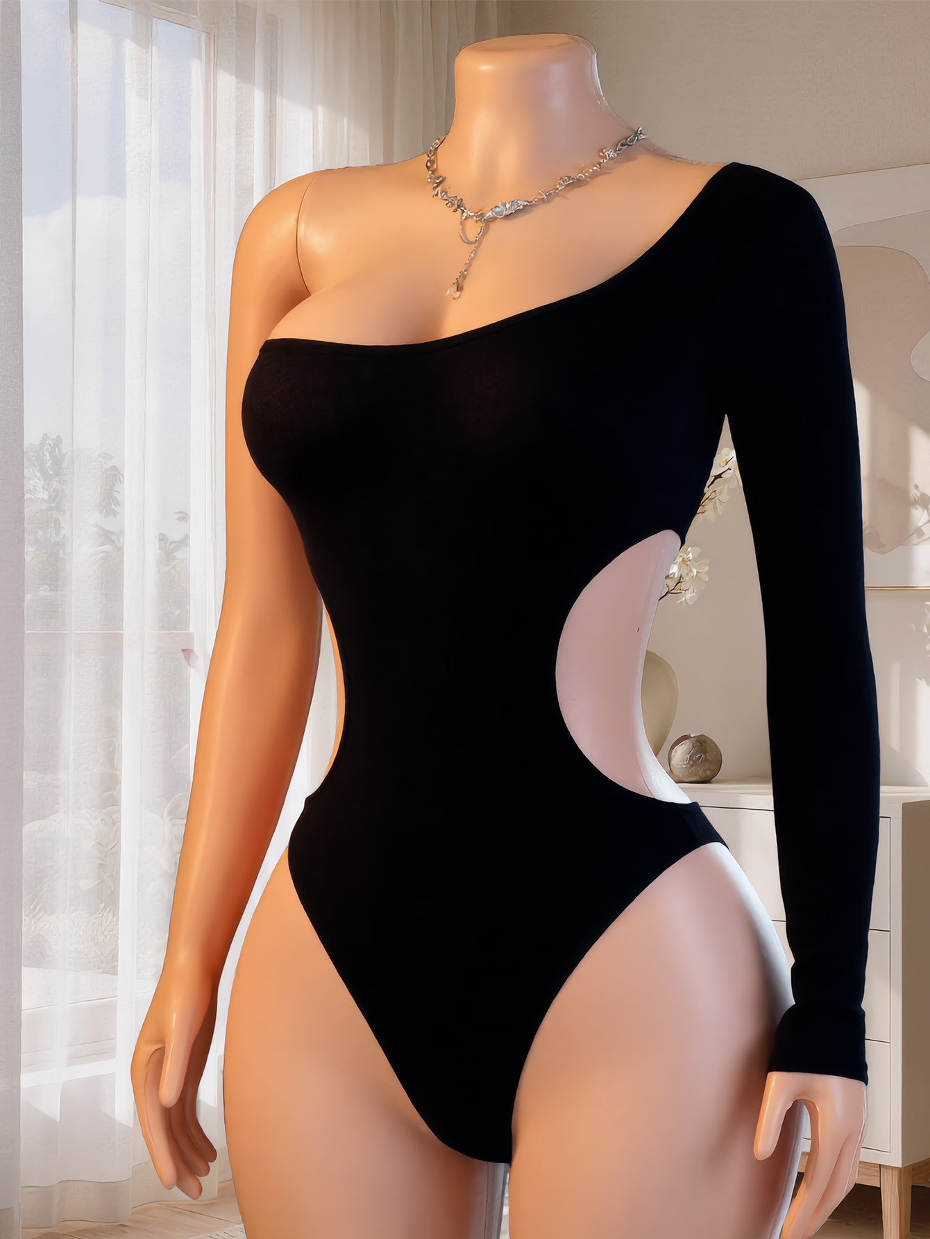 Underwear - Damen-Bodysuit mit einer Schulter und langen