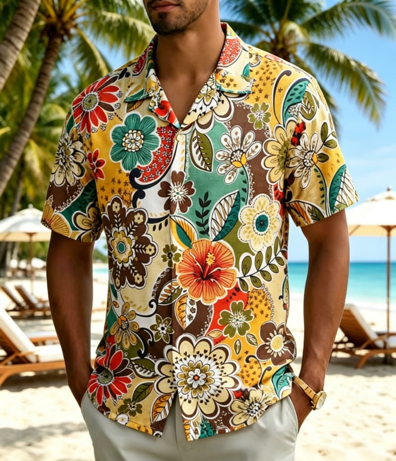 Vintage Hawaiian Floral Shirt - Herren Vintage Boho Tropisches Blumenmuster Hemd,