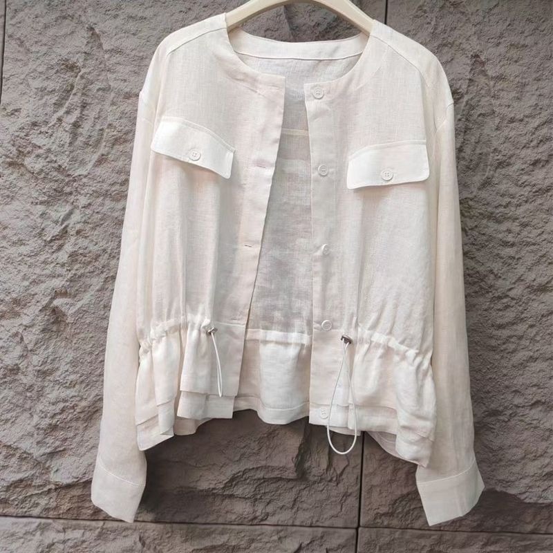 Jackets - Lockere Leinenjacke mit Kordelzug, elegante Sonnenschutz-Oberbekleidung