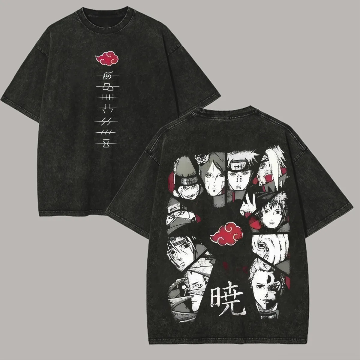 Acid Wash Vintage Graphic T Shirt - Akatsuki T-Shirt Naruto Herren Acid Wash