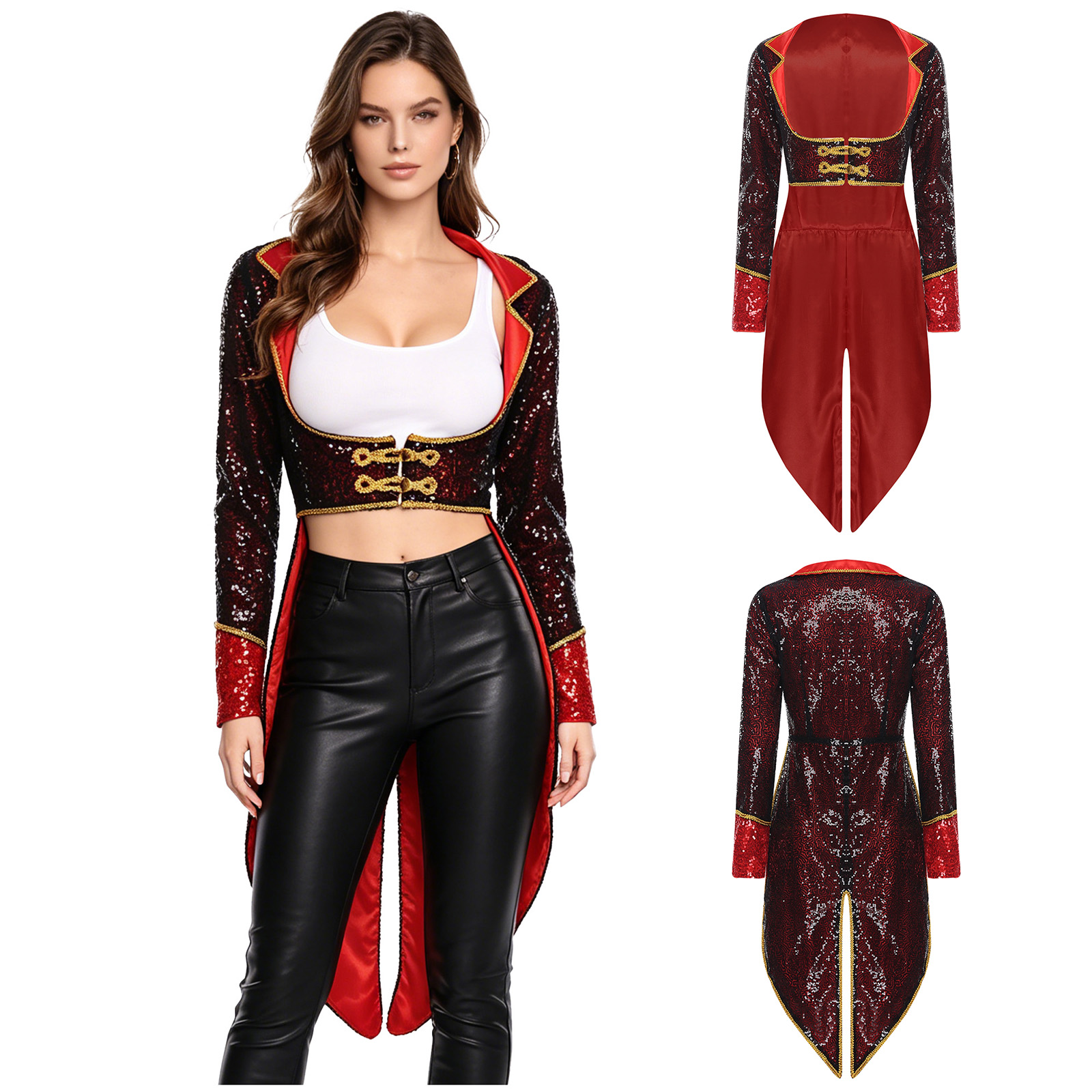 Jackets - Damen-Zirkusdirektor-Mantel, Halloween-Cosplay, Zauberer-Show, Pailletten-Smoking, Oberbekleidung, mittelalterliche