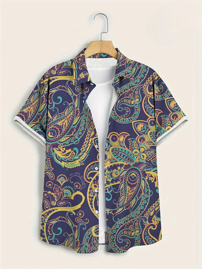 Vintage Hawaiian Floral Shirt - Lila Basisfarbe Buntes Paisley-Hawaiihemd Mehrere Stile