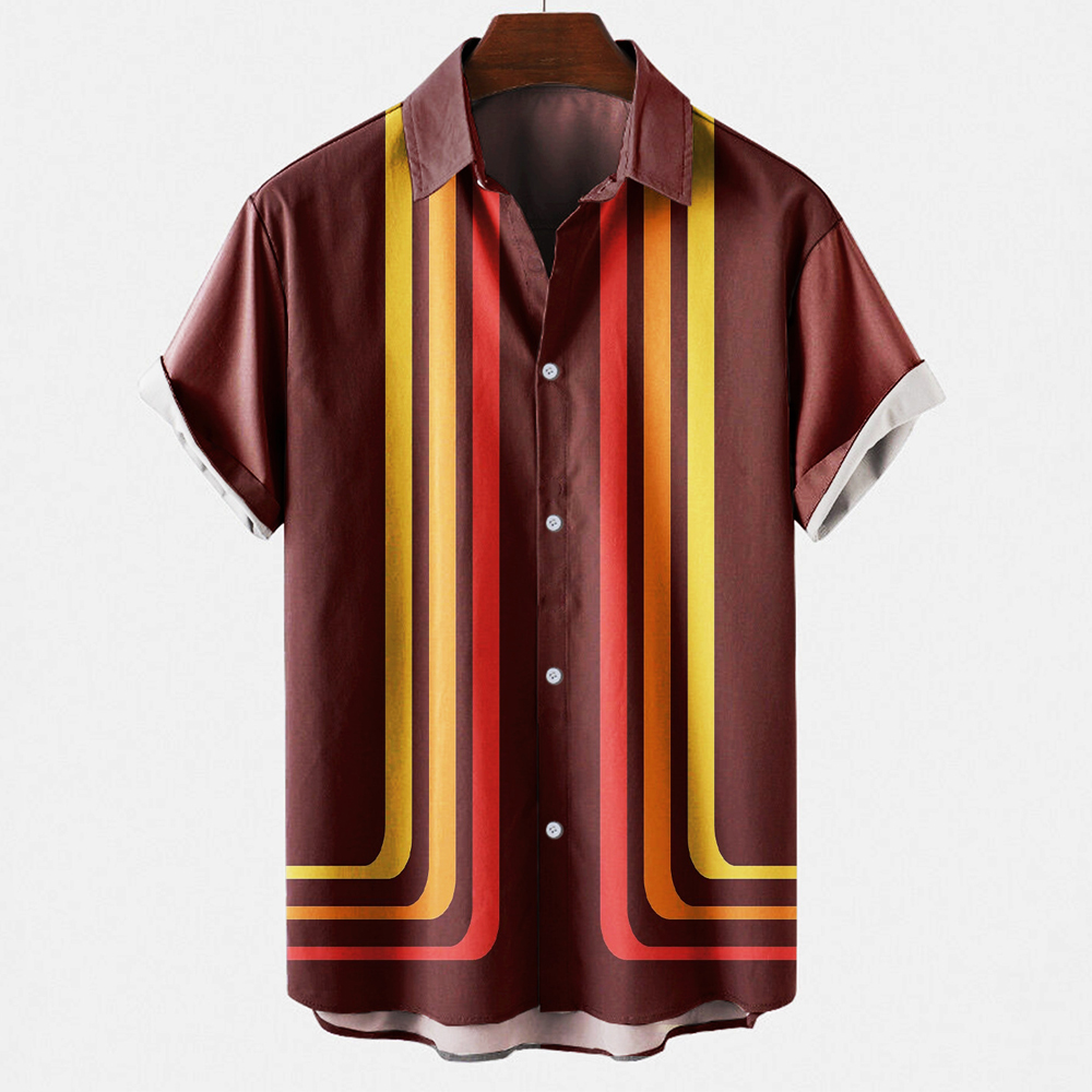 Short Sleeve Bowling Shirt Retro - Herren-Bowlinghemd im Vintage-Retro-Stil mit Streifenmuster und