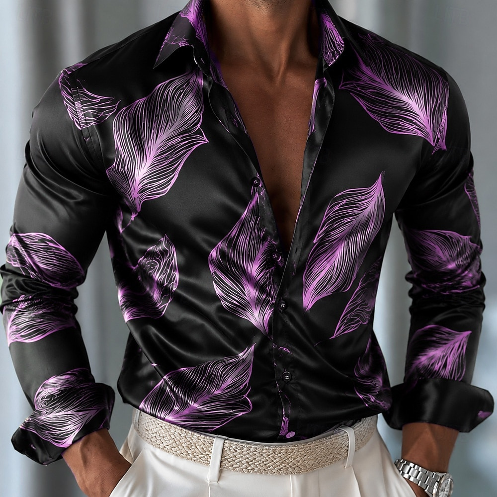 Herrenhemd mit Blättermuster a – Mens Satin Silk Dress Shirt Bewertung und Preis
