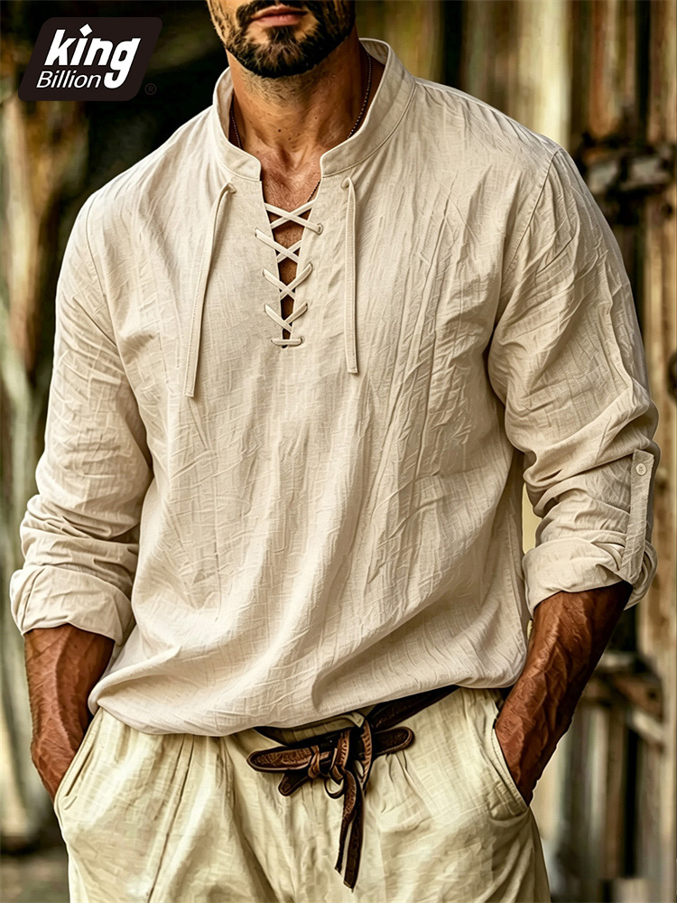 Herren-T-Shirt mit V-Ausschnit – Medieval Gothic Lace Up Pirate Shirt Bewertung und Preis
